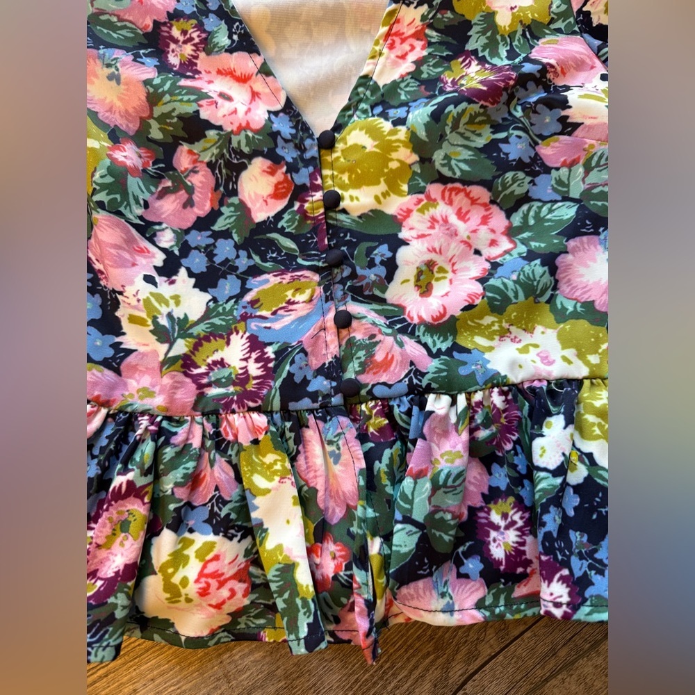 Endless Rose Multicolor Floral Peplum Blouse - Picture 3 of 6